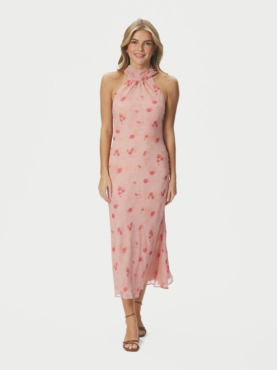 Neo Noir Fiona Blurred Flower Halter Neck Dress Light Pink