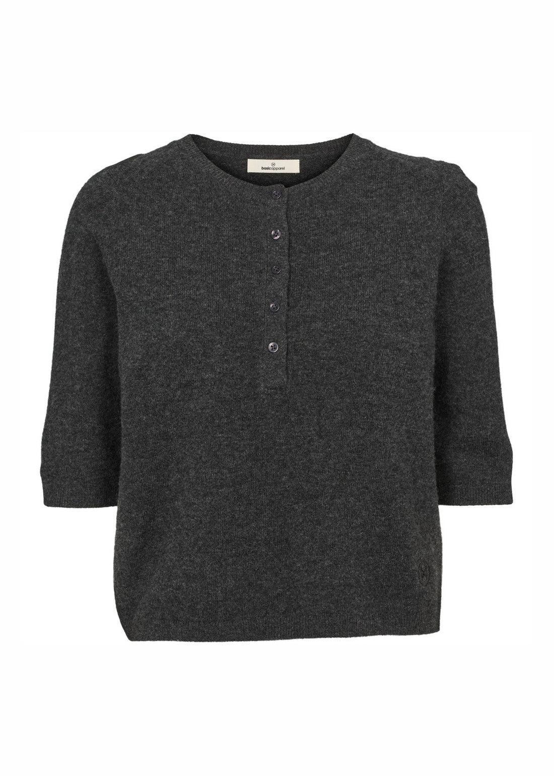 Basic Apparel Selem Granddad Wool Sweaters Dark Grey Mel.