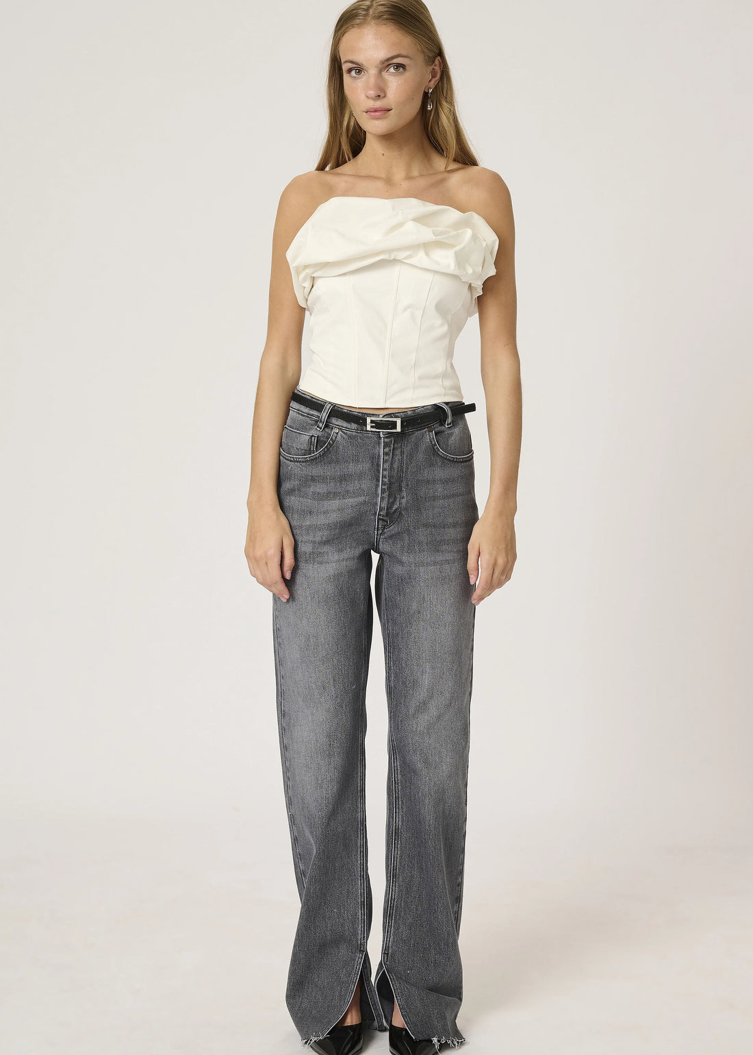 My Essential Wardrobe DaisyMW Denim High Straight Slit Dark Grey Retro Wash