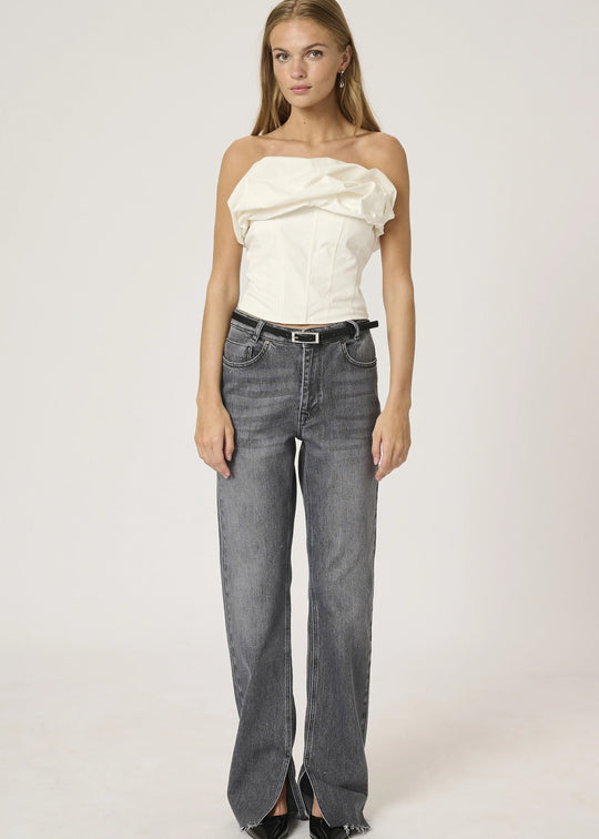 My Essential Wardrobe DaisyMW Denim High Straight Slit Dark Grey Retro Wash