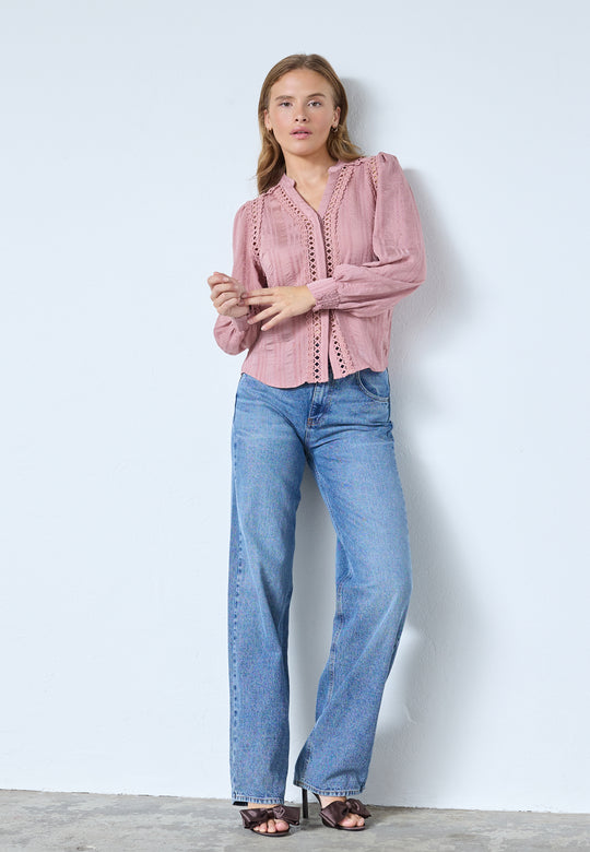 Co’Couture Kesicc Lace V-Shirt Old Rose